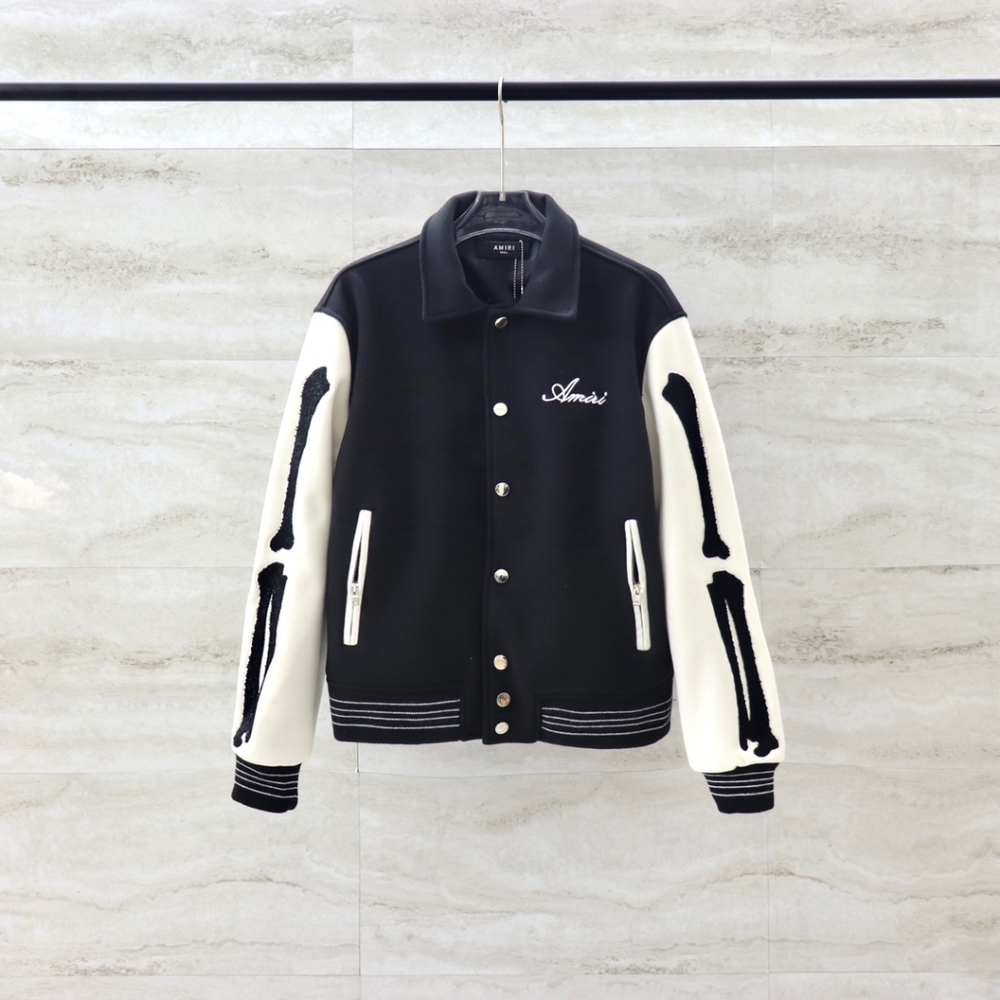 Amiri embroidered baseball clothing leather cuff jacket